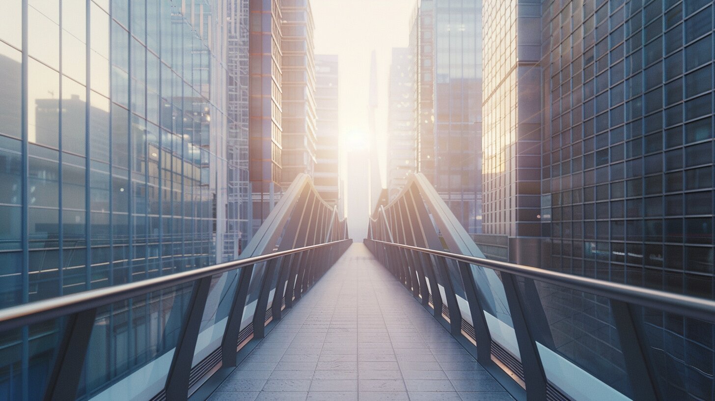 Modern financial district office with city views